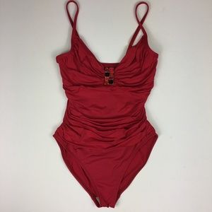 La Blanca Ruched Red One Piece Swimsuit
